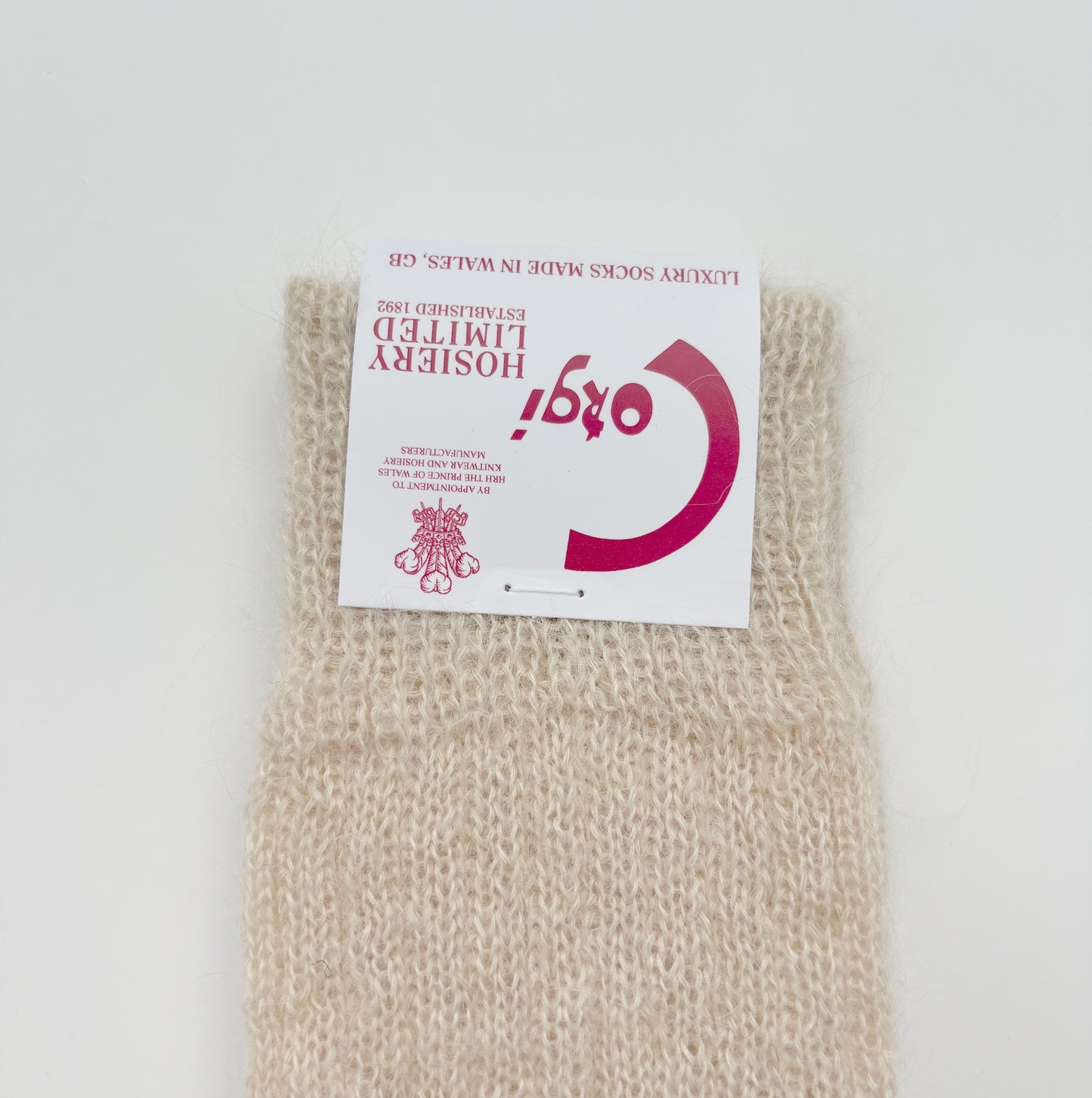MOHAIR LADIES PLAIN RIB SOCKS BEIGE