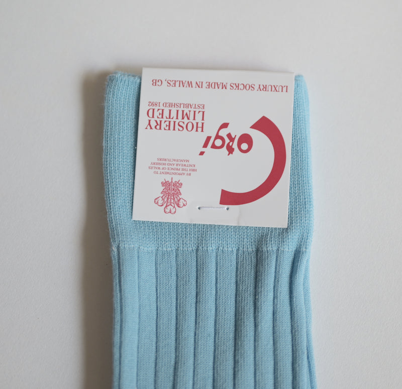FINE GAUGE COTTON PLAIN WOMENS SOCKS LIGHT BLUE