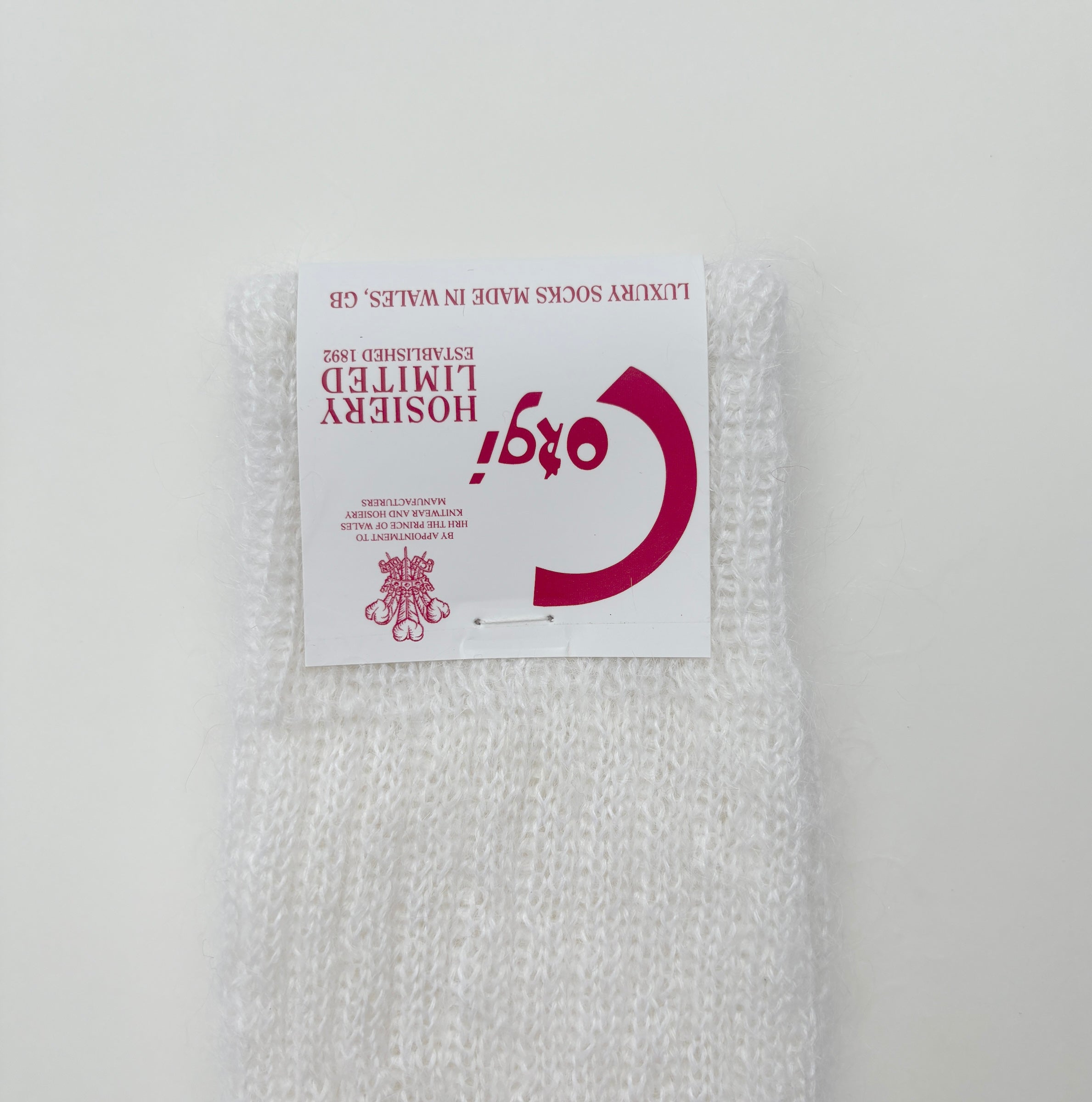 MOHAIR LADIES PLAIN RIB SOCKS  WHITE