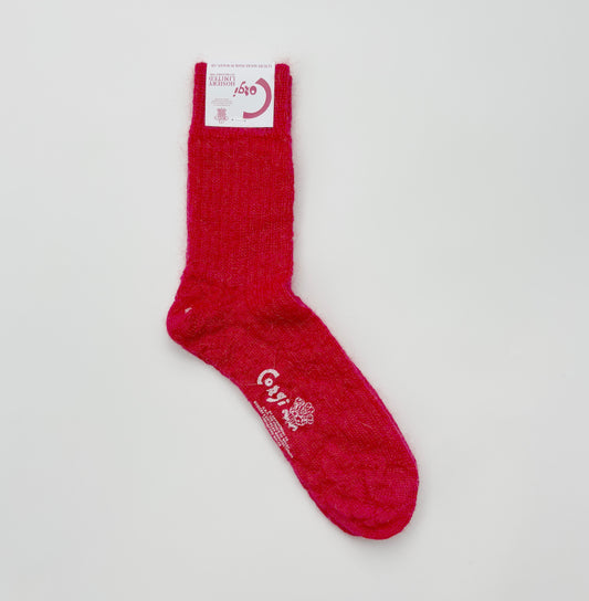 MOHAIR LADIES PLAIN RIB SOCKS  RED