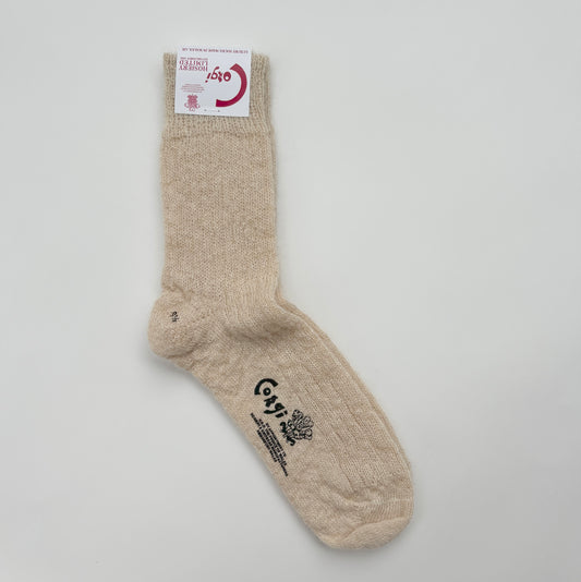 MOHAIR LADIES PLAIN RIB SOCKS  BEIGE