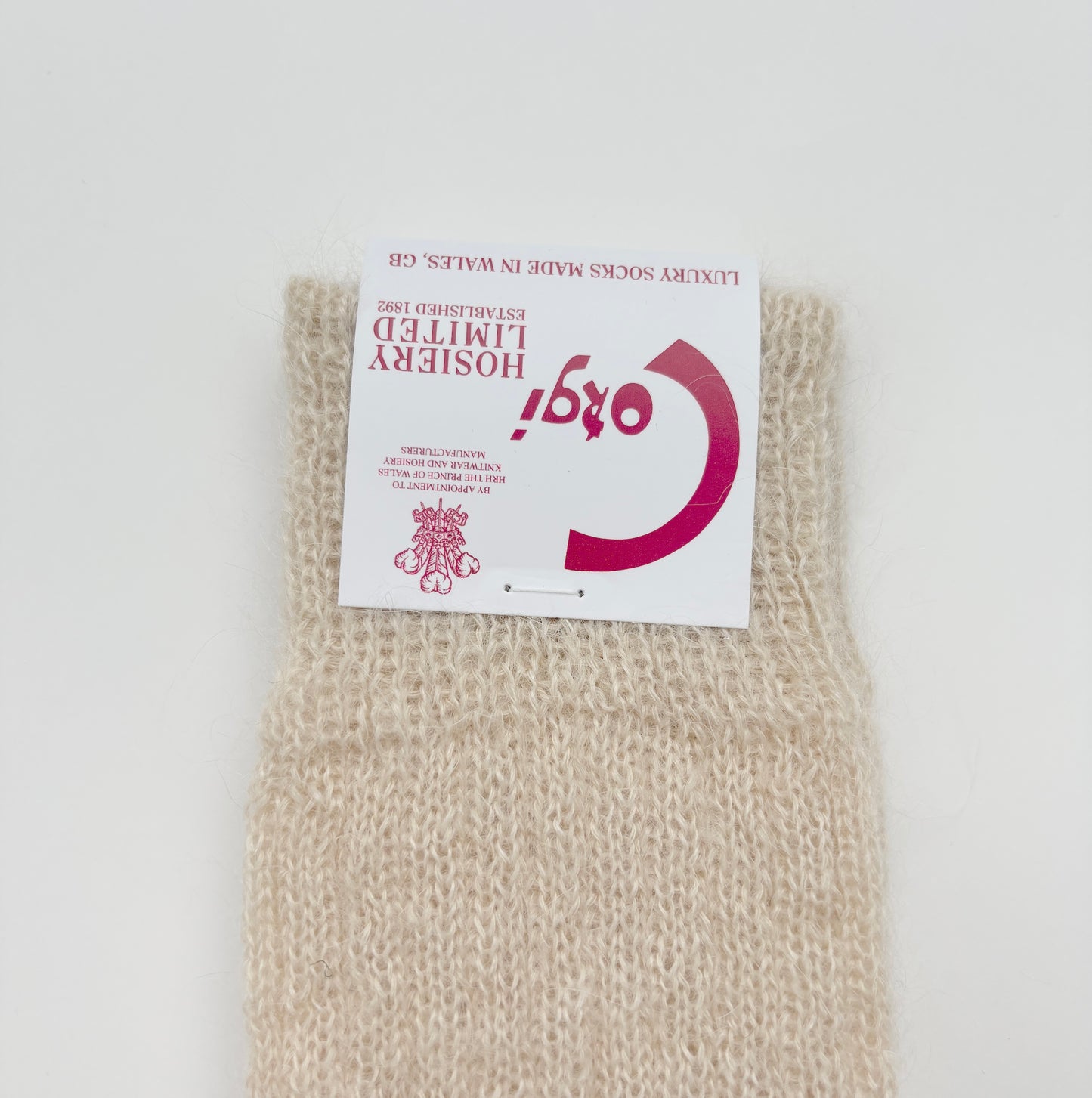 MOHAIR LADIES PLAIN RIB SOCKS  BEIGE