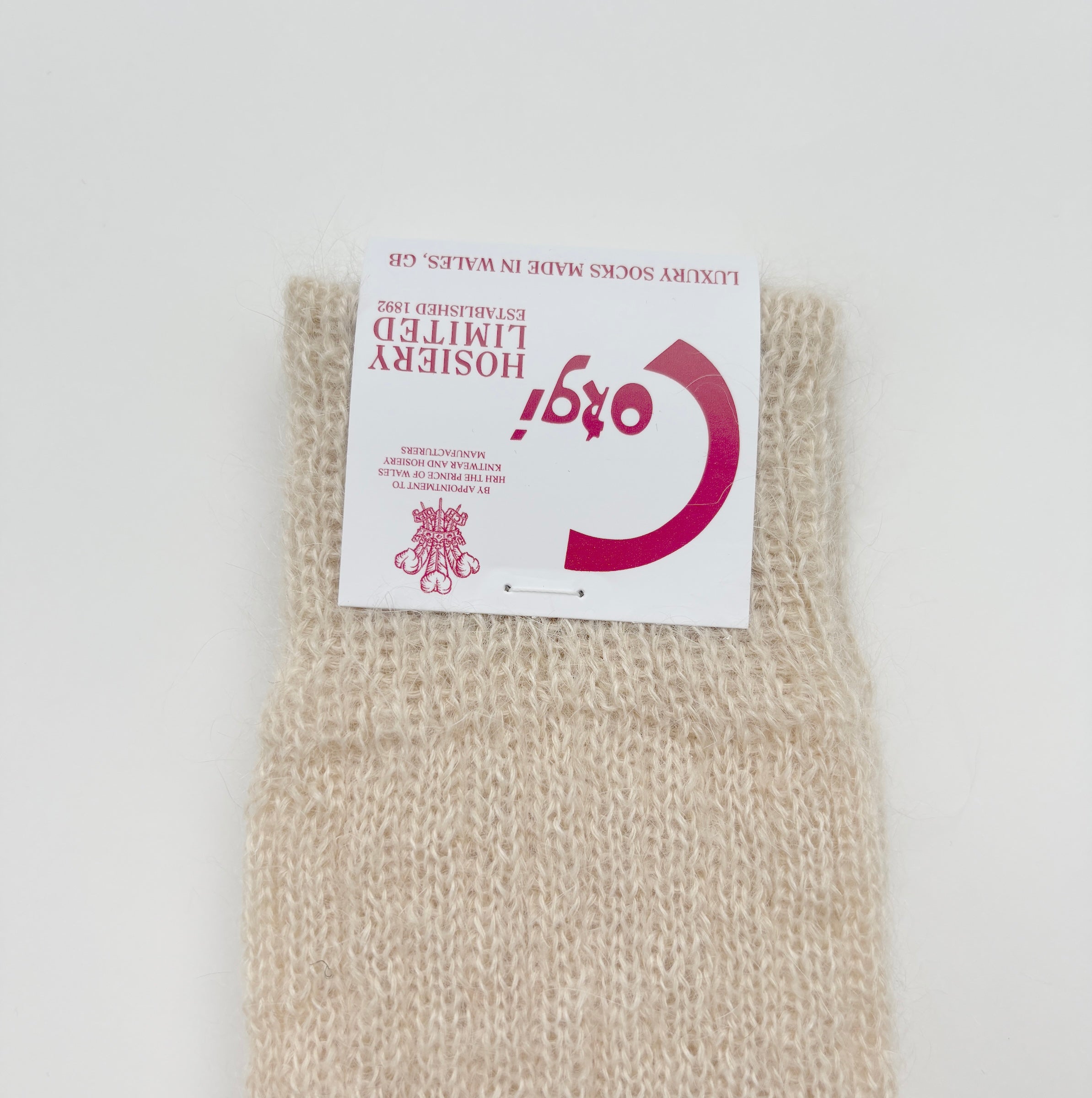 MOHAIR LADIES PLAIN RIB SOCKS  BEIGE
